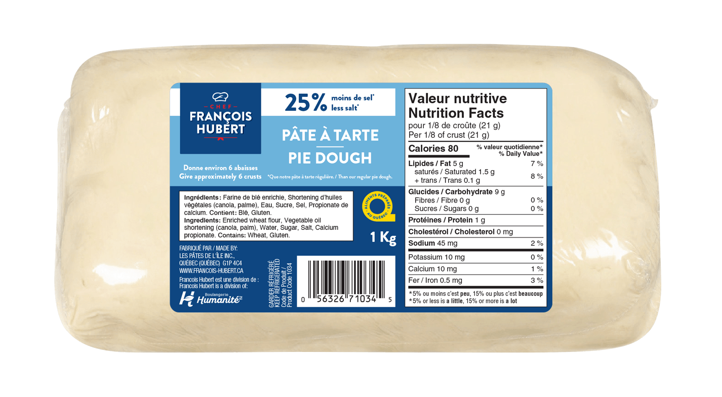Pie dough 1kg 25 less salt Chef François Hubert